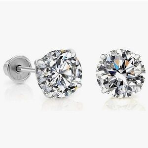 Solid 14K White Gold Diamond Earrings w/Screw Backs